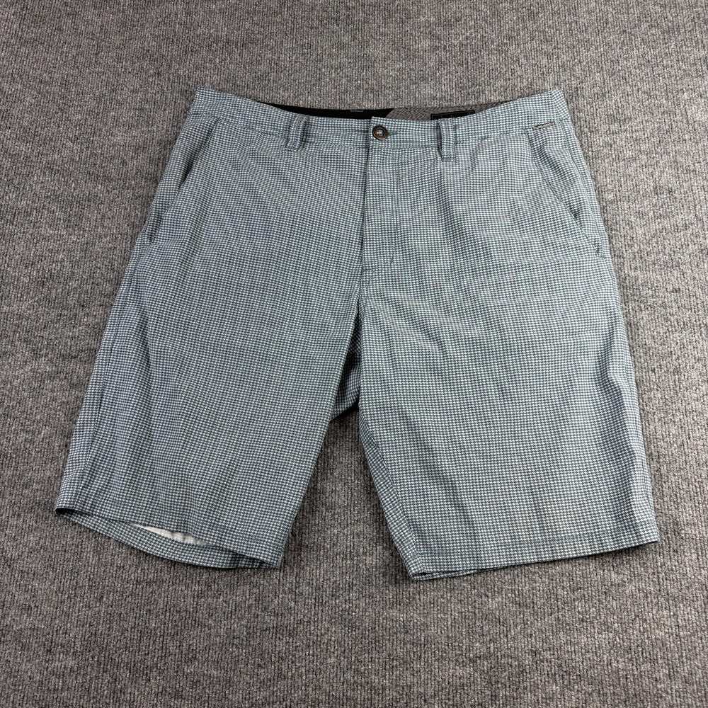 Volcom Shorts Mens 36 Blue Check Chino Flat Front Casual NIN01-0918-01